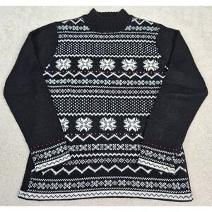 VTG Petite Sophisticate Wool Blend Sweater Mock Neck Snowflake Holiday Winter‎